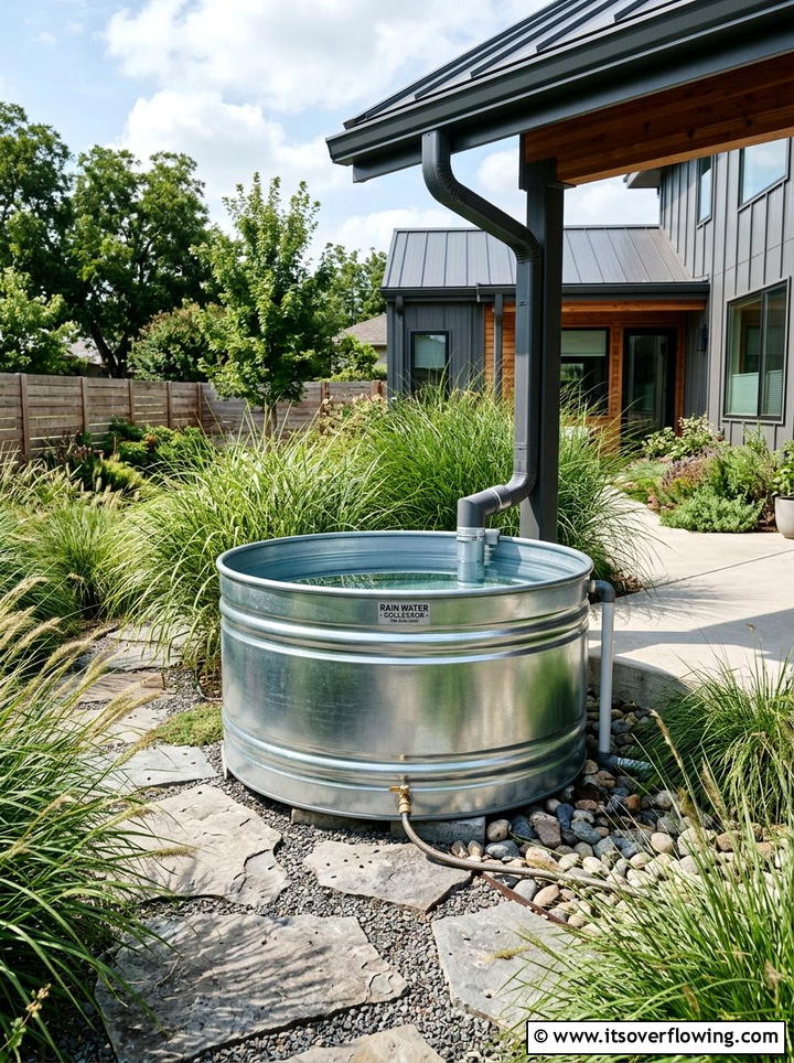Galvanized stock tank rain collector - 25 recycled garden ideas with rainwater collection