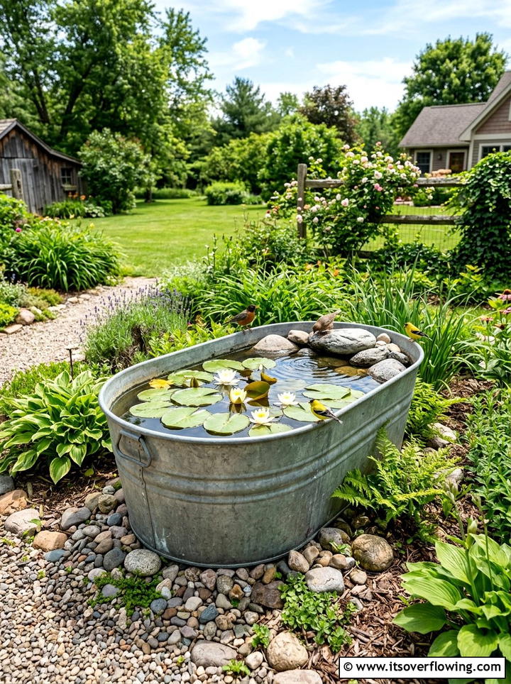 Galvanized tub bird bath - 25 reusing old things ideas for bird baths