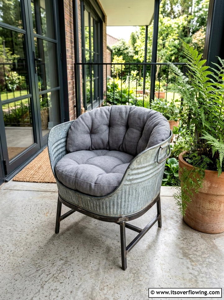 Galvanized wash tub chair - 25 front porch ideas with repurposed furniture