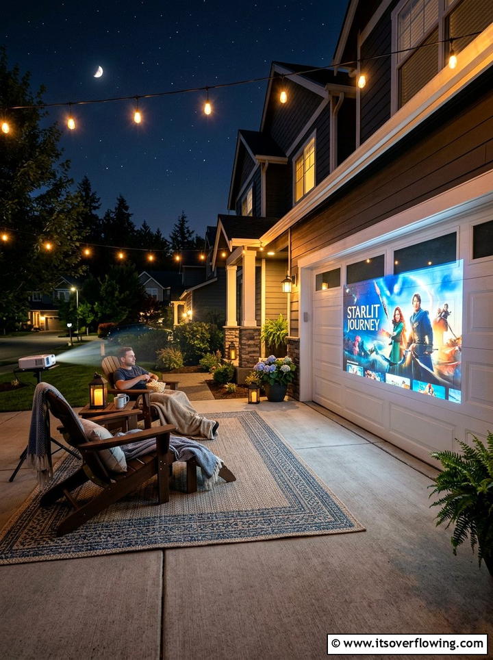 Garage door projector screen - 25 backyard ideas with outdoor movie setup
