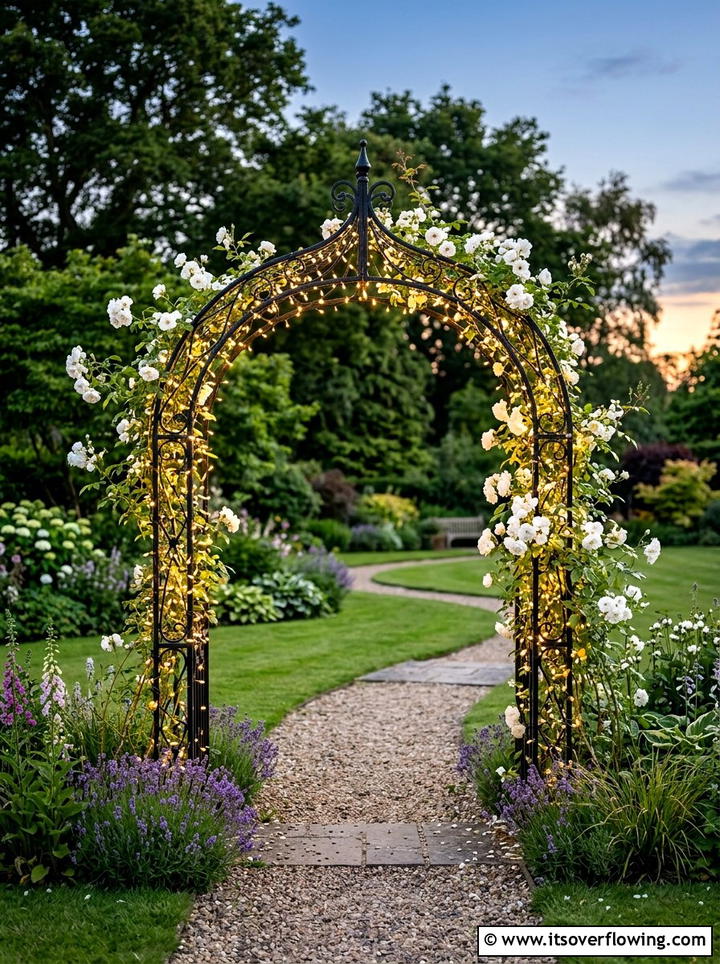 Garden Arch Lights - 25 cheap garden ideas with string lights