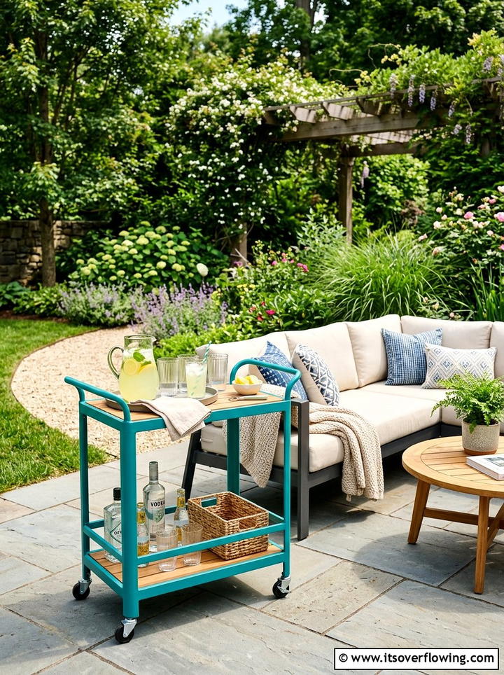 Garden Bar Cart - 25 upcycled garden ideas with old tables