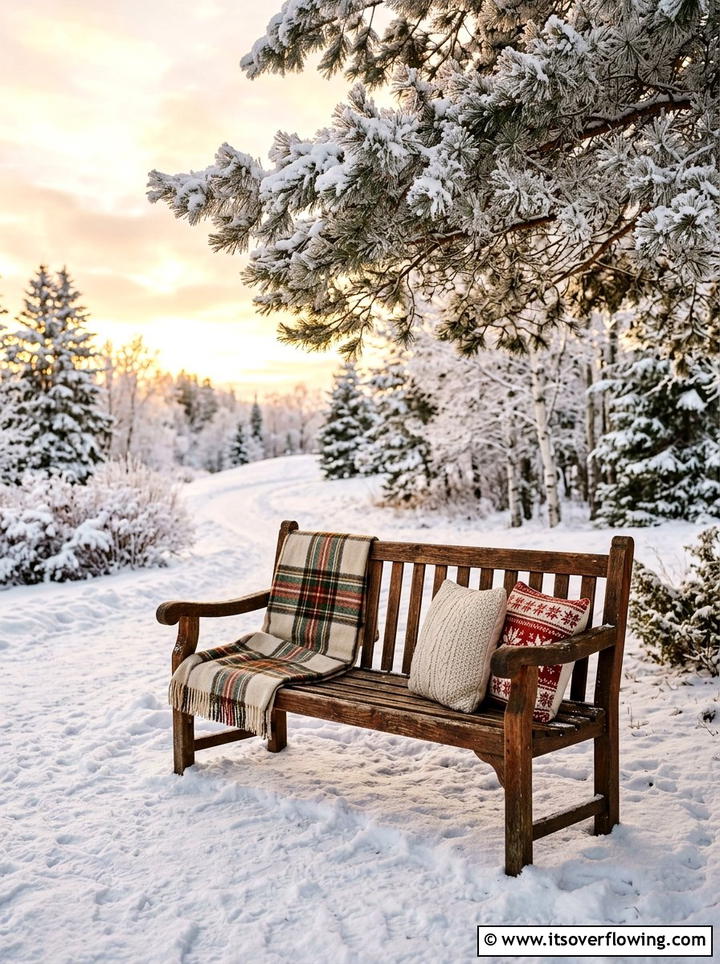 Garden Bench - 25 garden decor ideas with winter decor