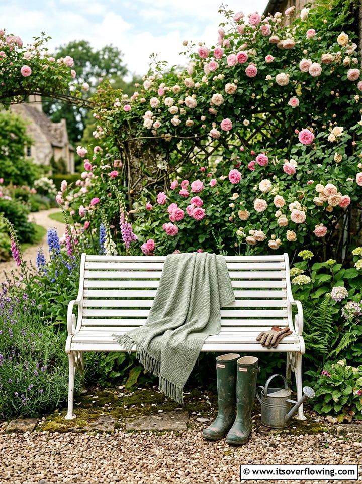 Garden Bench Accent - 25 backyard decorating ideas with throws