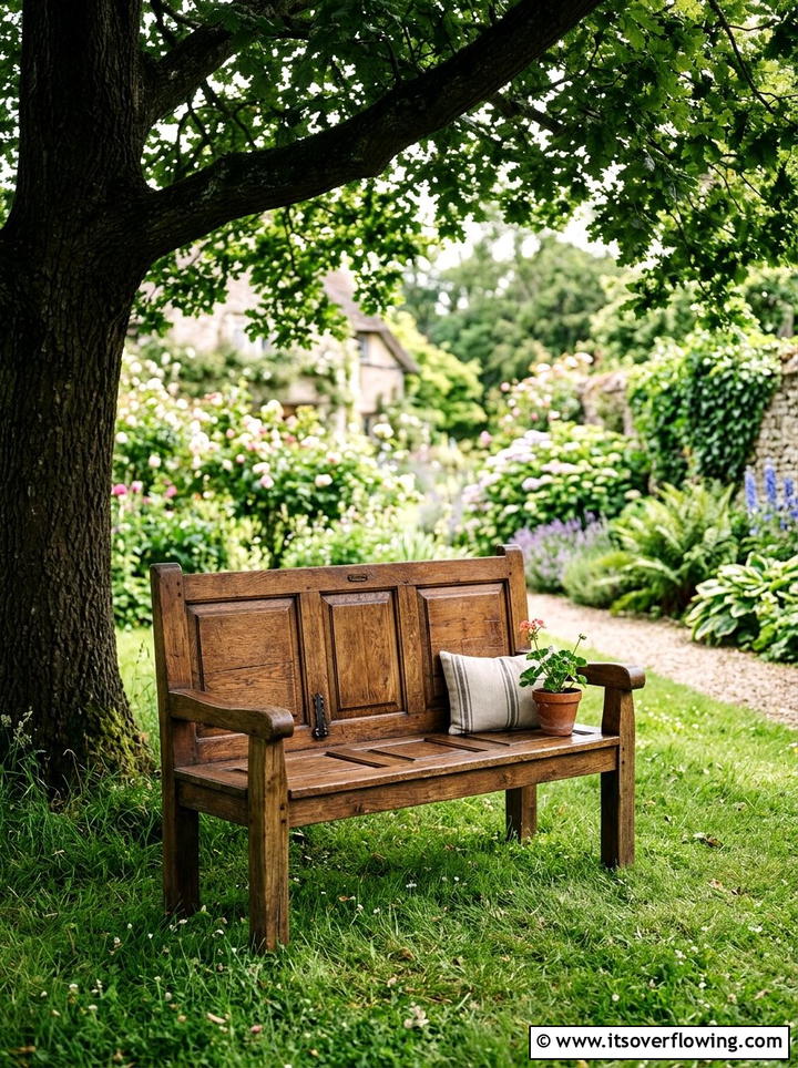 Garden Bench Seat - 25 upcycled garden ideas with cabinet doors