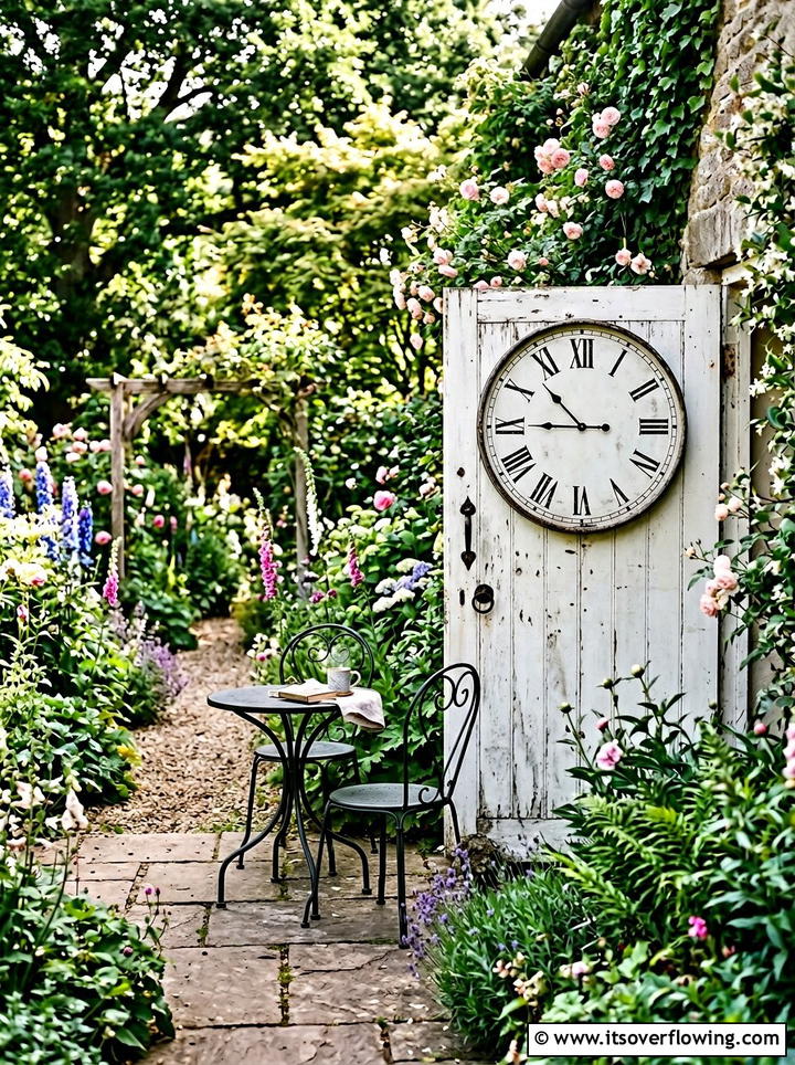Garden Clock On Old Door - 25 upcycled garden ideas with old doors