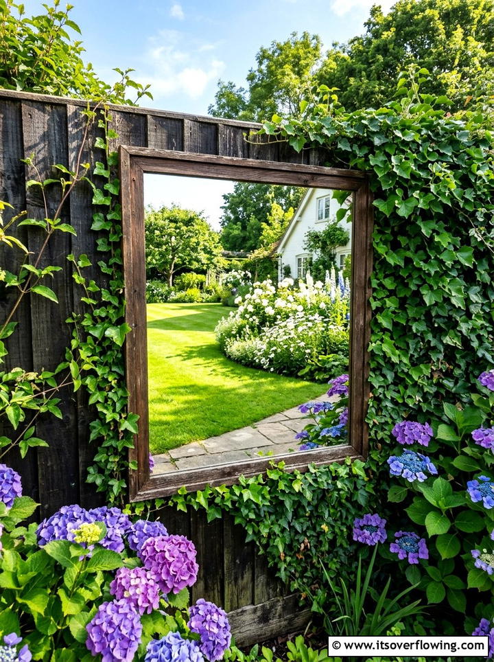 Garden Fence Mirror - 25 backyard decorating ideas with mirror accents
