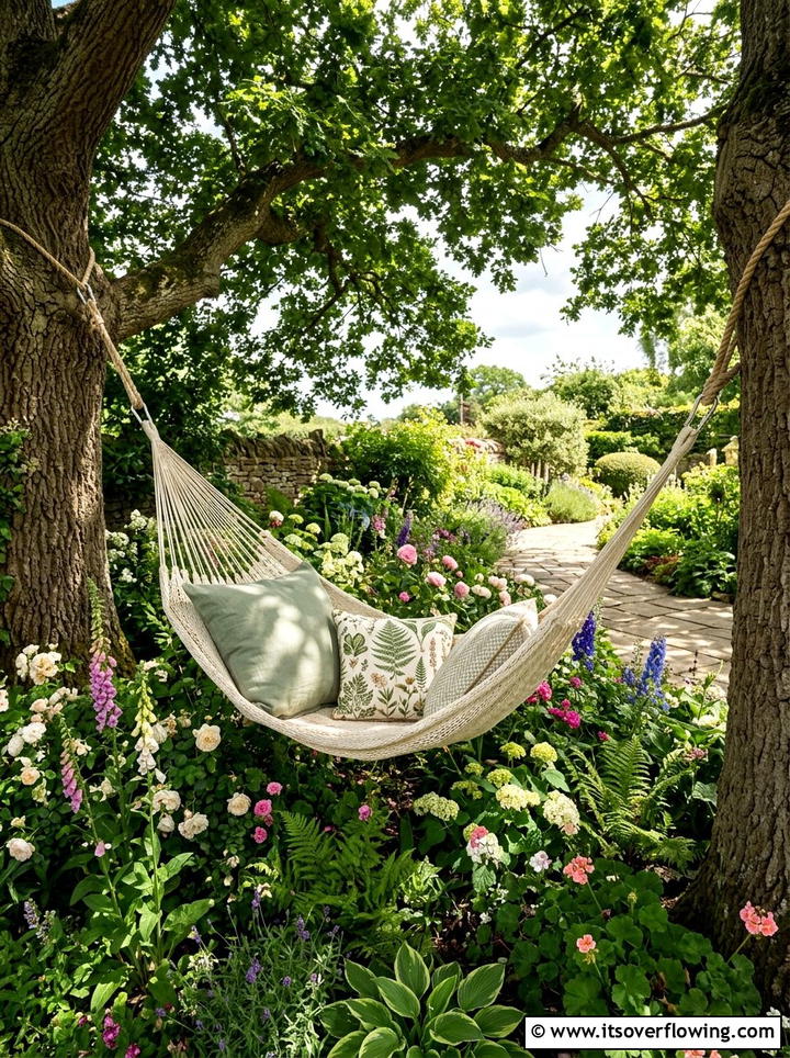 Garden Hammock Setup - 25 backyard decorating ideas with pillows