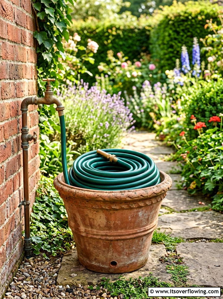 Garden Hose Storage - 25 garden decor ideas with terracotta pots