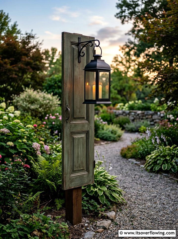 Garden Lantern Stand - 25 upcycled garden ideas with cabinet doors