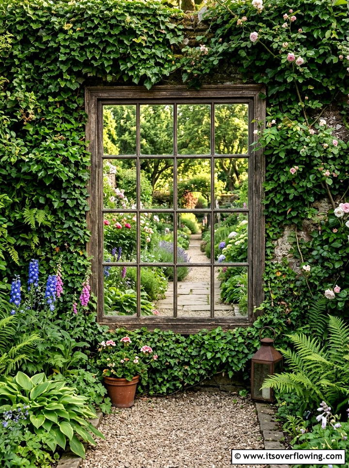 Garden Mirror With Window Frame - 25 upcycled garden ideas with old windows