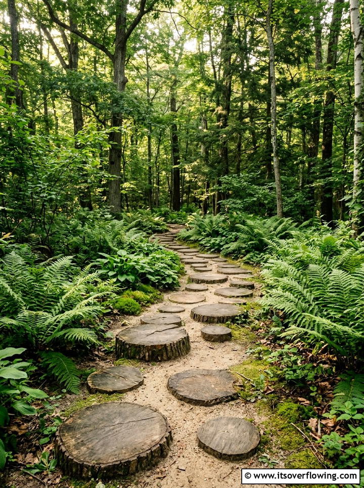 Garden Path Made Of Wood Slices - 25 recycled garden ideas with wood scraps