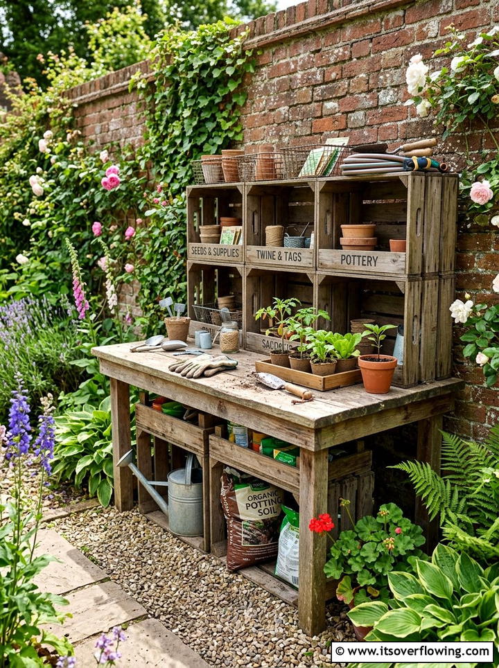 Garden Potting Bench - 25 upcycled garden ideas with old crates