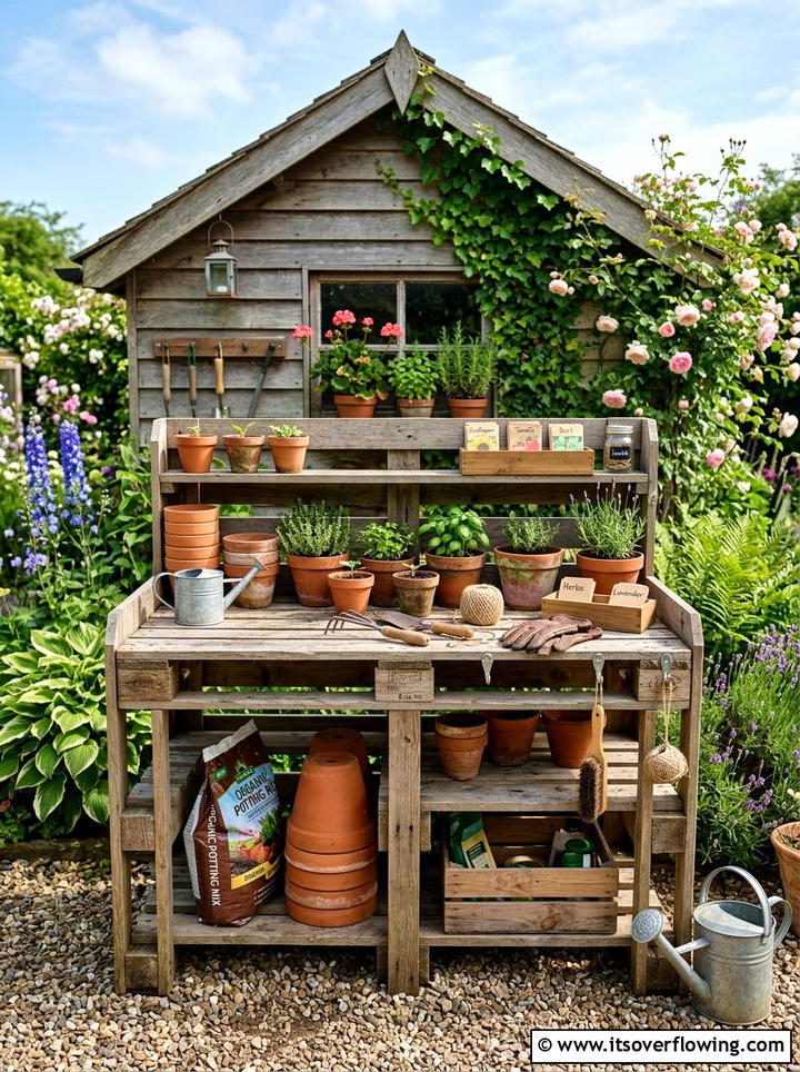 Garden Potting Bench - 25 garden decor ideas with pallet projects