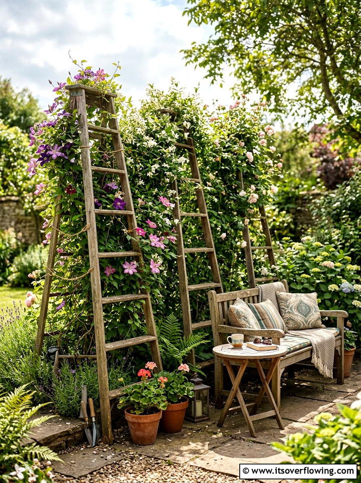 Garden Privacy Partition - 25 upcycled garden ideas with old ladders
