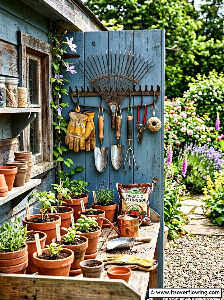 Garden Rake Tool Organizer - 25 recycled garden ideas with recycled metal art