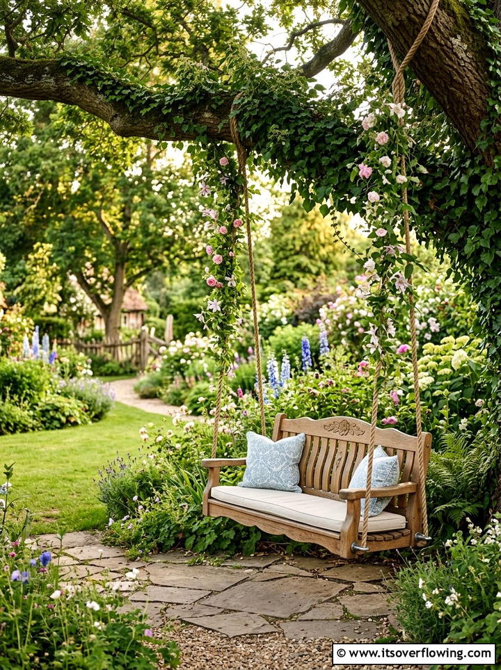 Garden Swing - 25 backyard ideas with cottage garden