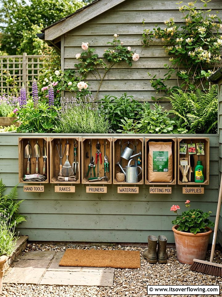 Garden Tool Organizer - 25 upcycled garden ideas with old crates
