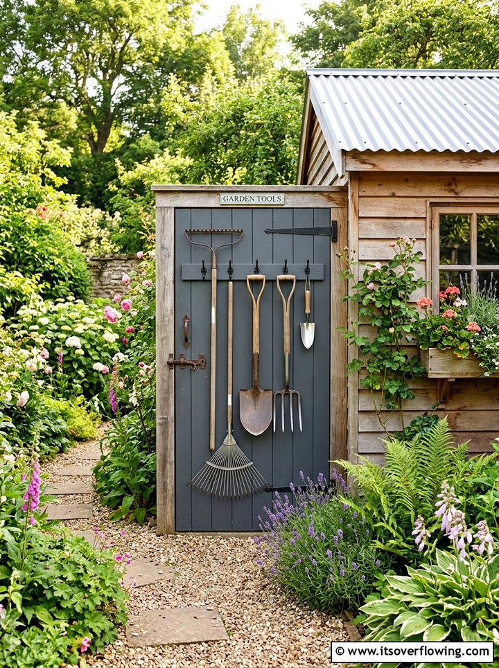 Garden Tool Storage Door - 25 upcycled garden ideas with old doors