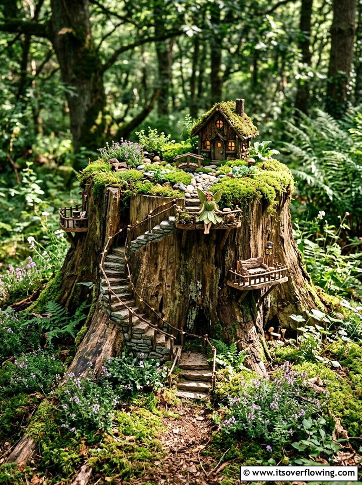 Garden Tree Stump - 25 upcycled garden ideas with fairy gardens