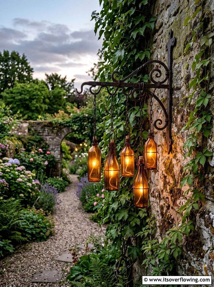 Garden Wall Sconce - 25 garden ideas with bottle lights