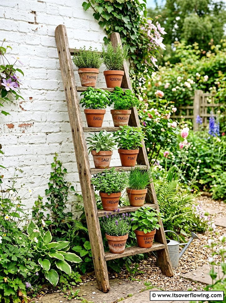 Garden Wood Ladder - 25 garden decor ideas with boho accents