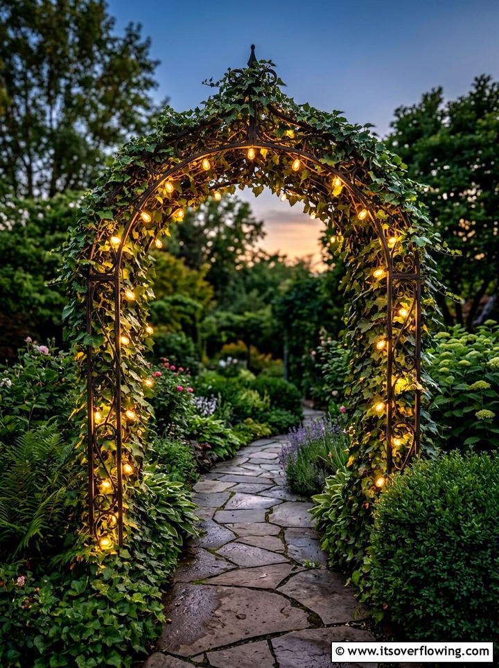 Garden arch lighting - 25 garden decor ideas with string bulb lights