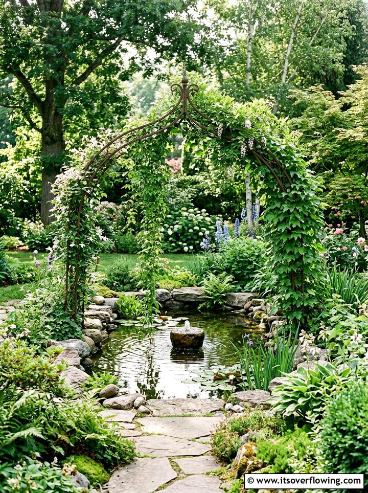 Garden arch over water feature - 25 garden decor ideas with garden arches