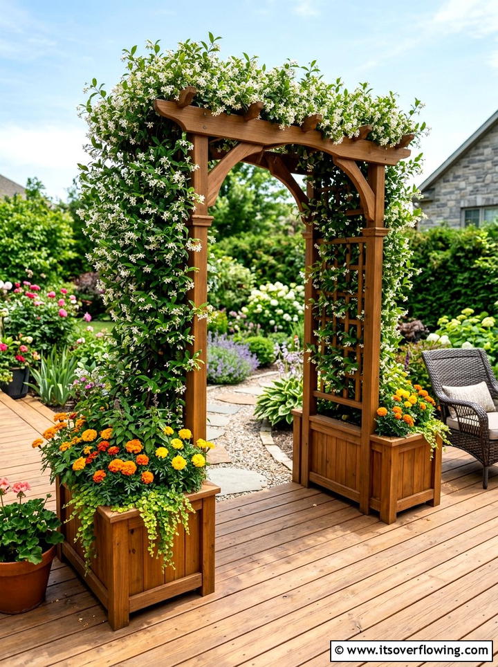 Garden arch with side planters - 25 garden decor ideas with garden arches