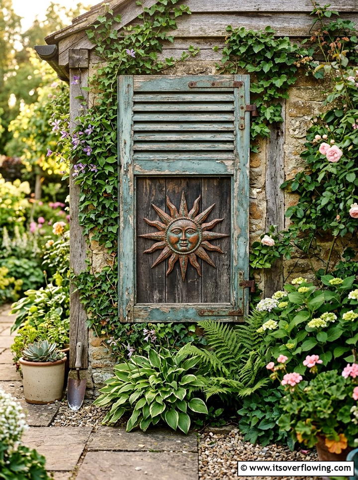 Garden art frame - 25 upcycled garden ideas with old shutters