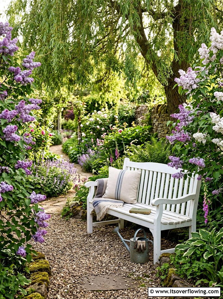 Garden bench seating - 25 garden ideas for cottage homes