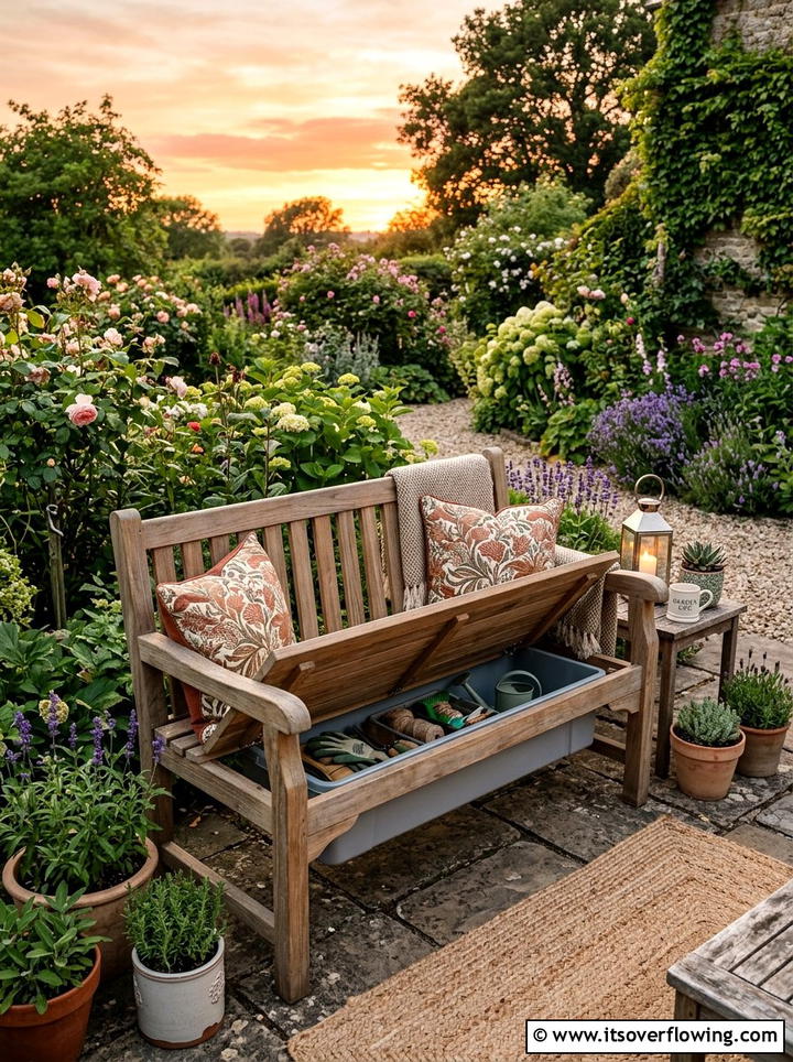 Garden bench storage bin - 25 recycled garden ideas with storage bins