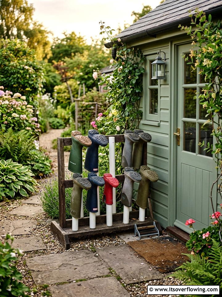 Garden boot rack - 25 upcycled garden ideas with pvc pipes