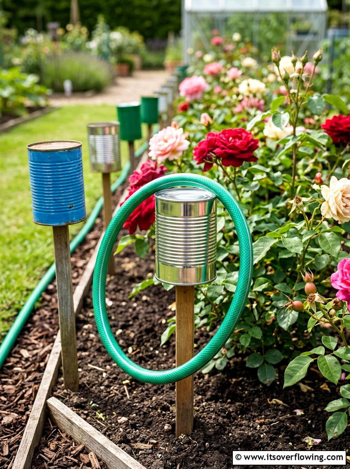 Garden hose guide with cans - 25 recycled garden ideas with aluminum cans