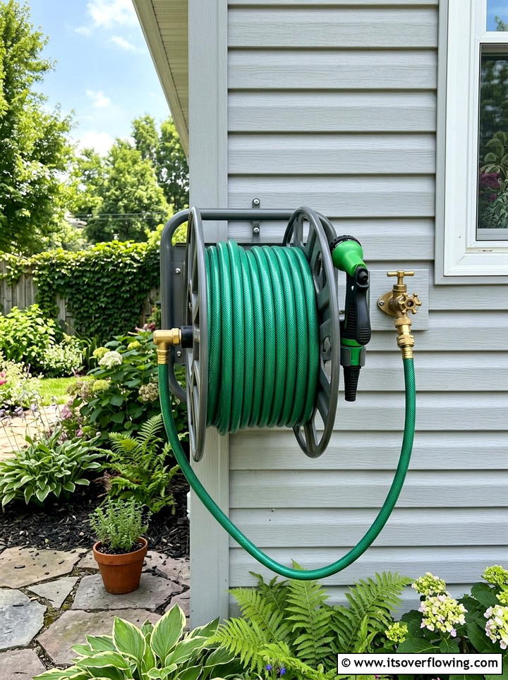 Garden hose holder - 25 recycled garden ideas with cable spools