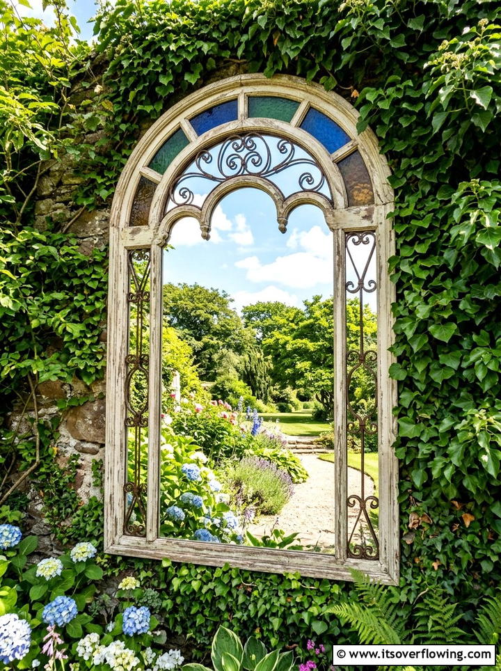 Garden mirror window art - 25 reusing old things ideas for garden art