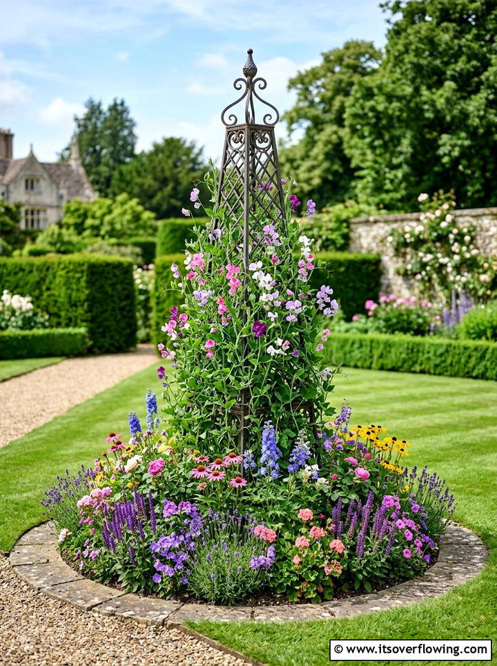 Garden obelisk centerpiece - 25 garden ideas with trellis