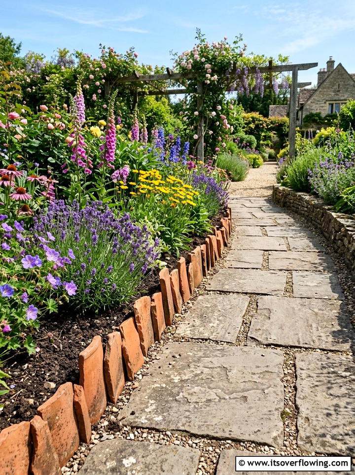 Garden path border - 25 recycled garden ideas with broken pots