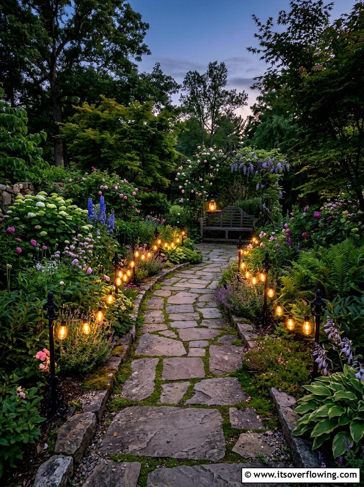 Garden path lighting - 25 garden ideas with string lights