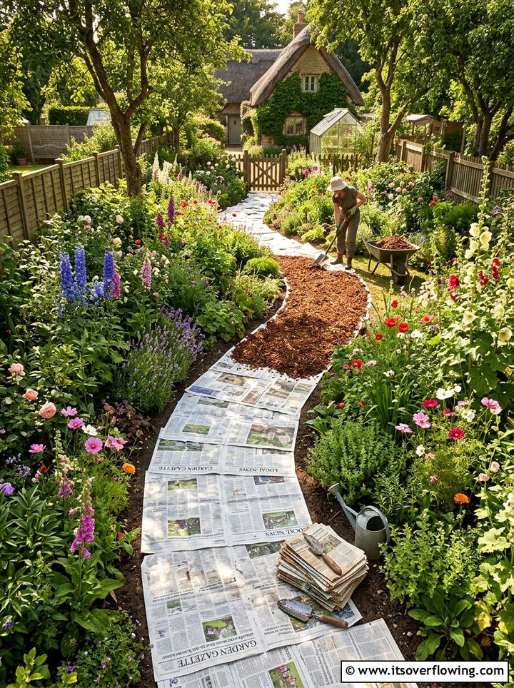 Garden path paper liner - 25 recycled garden ideas with newspapers