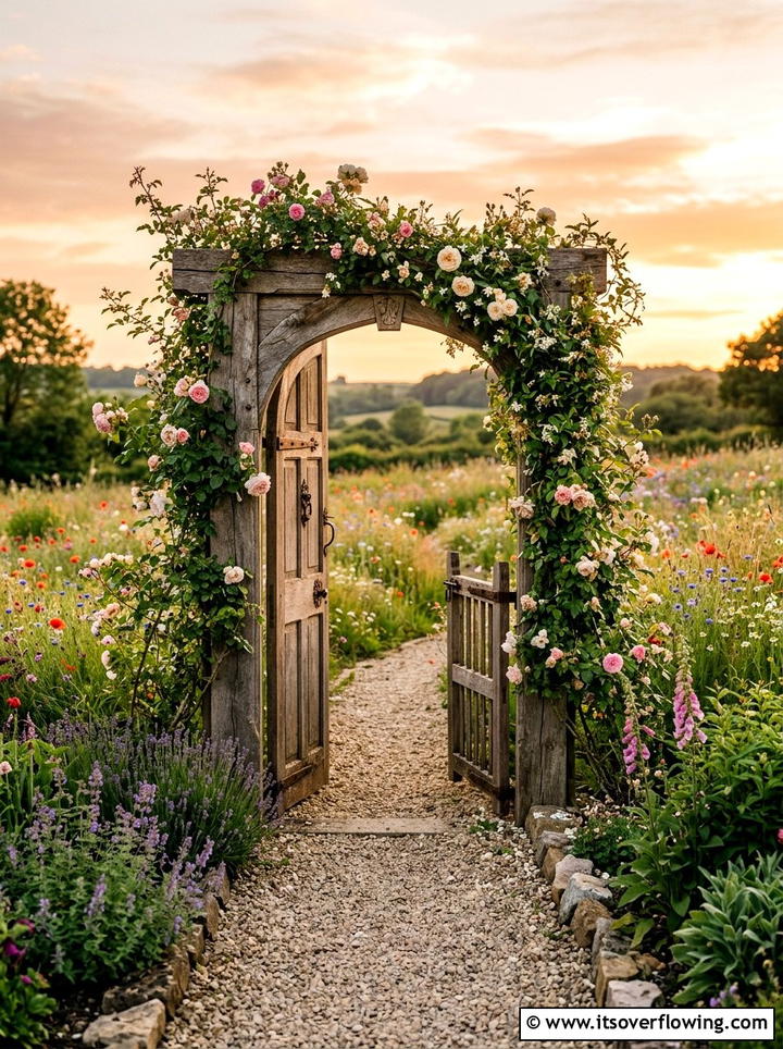 Garden pathway door frame - 25 garden decor ideas with old doors