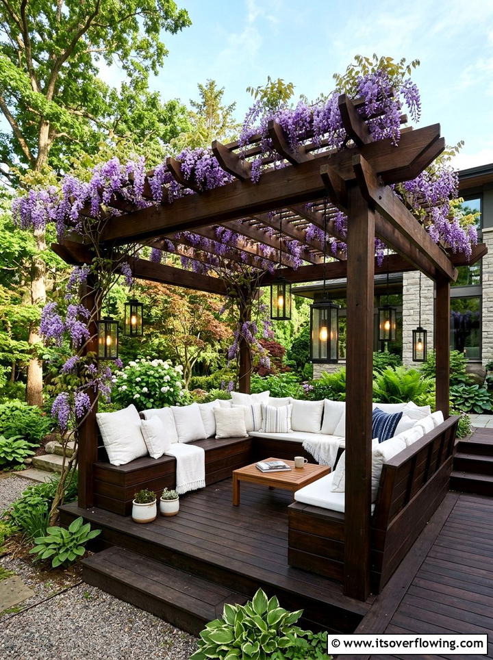 Garden pergola with integrated seating - 25 backyard ideas with benches