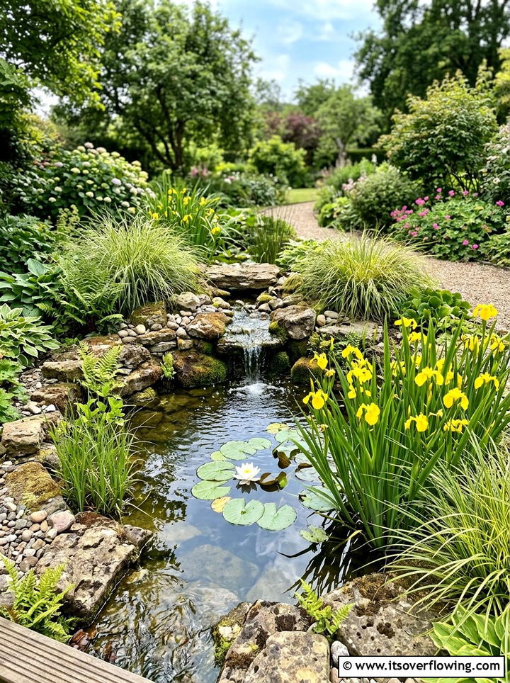 Garden pond feature - 25 garden ideas for cottage homes
