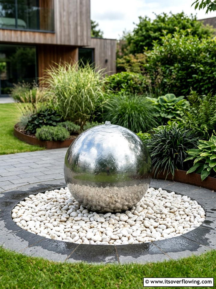 Garden sphere fountain - 25 garden ideas with water features
