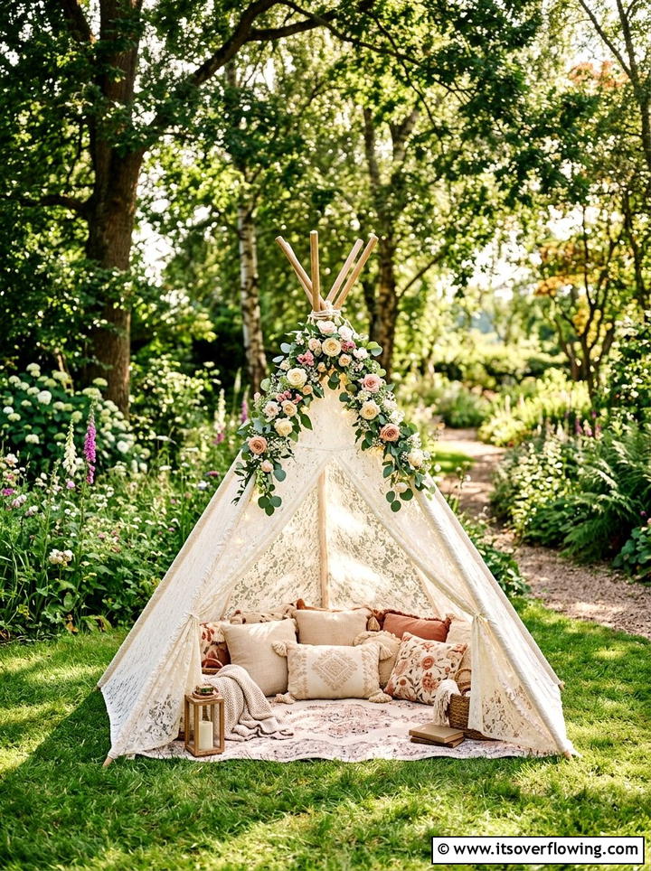 Garden teepee tent - 25 garden decor ideas for outdoor parties