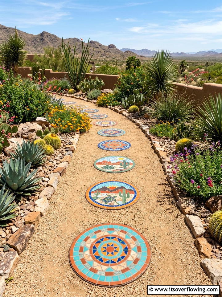Garden walkway mosaic - 25 recycled garden ideas with leftover tiles