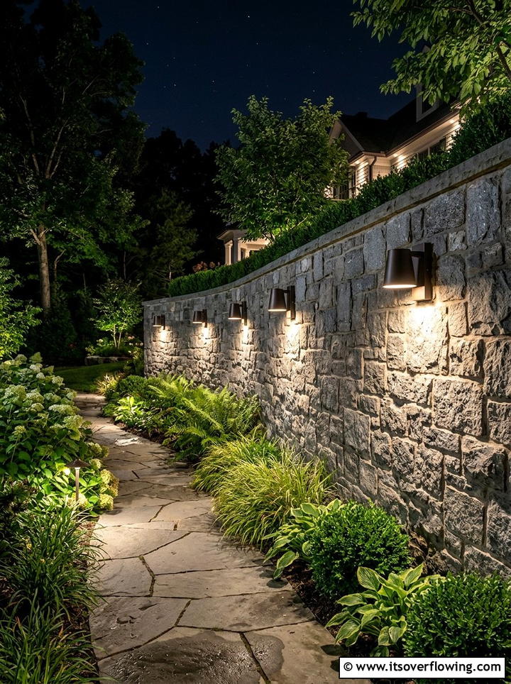 Garden wall lighting - 25 garden design ideas with retaining walls