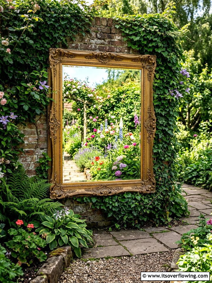 Garden wall mirror decor - 25 reusing old things ideas for garden decor