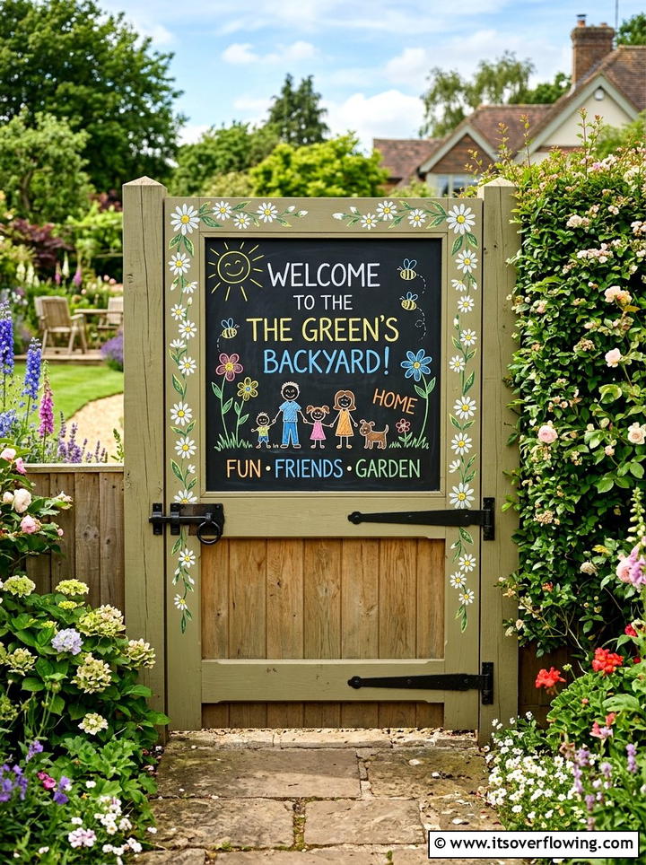 Gate with built in chalkboard - 25 garden decor ideas with gate decorations