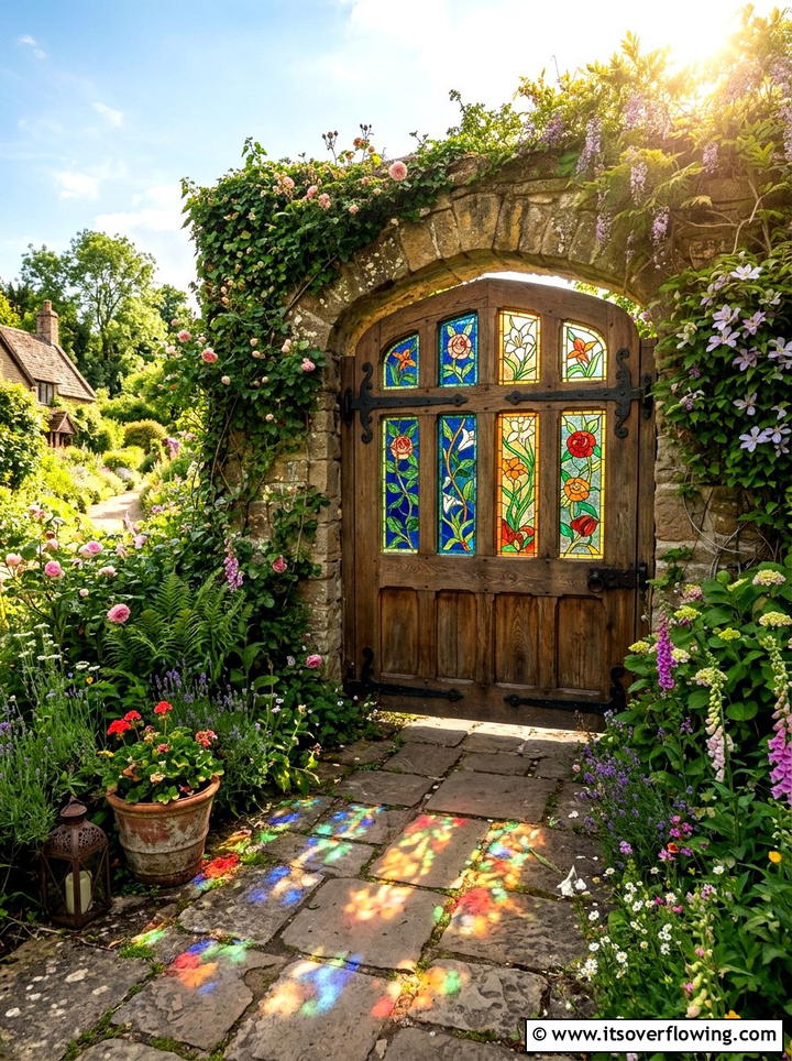 Gate with stained glass inserts - 25 garden decor ideas with gate decorations